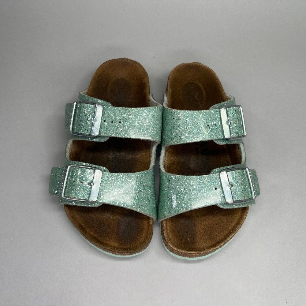 Birkenstock Arizona Sandals Little Girls Size 8.5 Sparkly Turquoise Buckle Slide - Picture 3 of 12